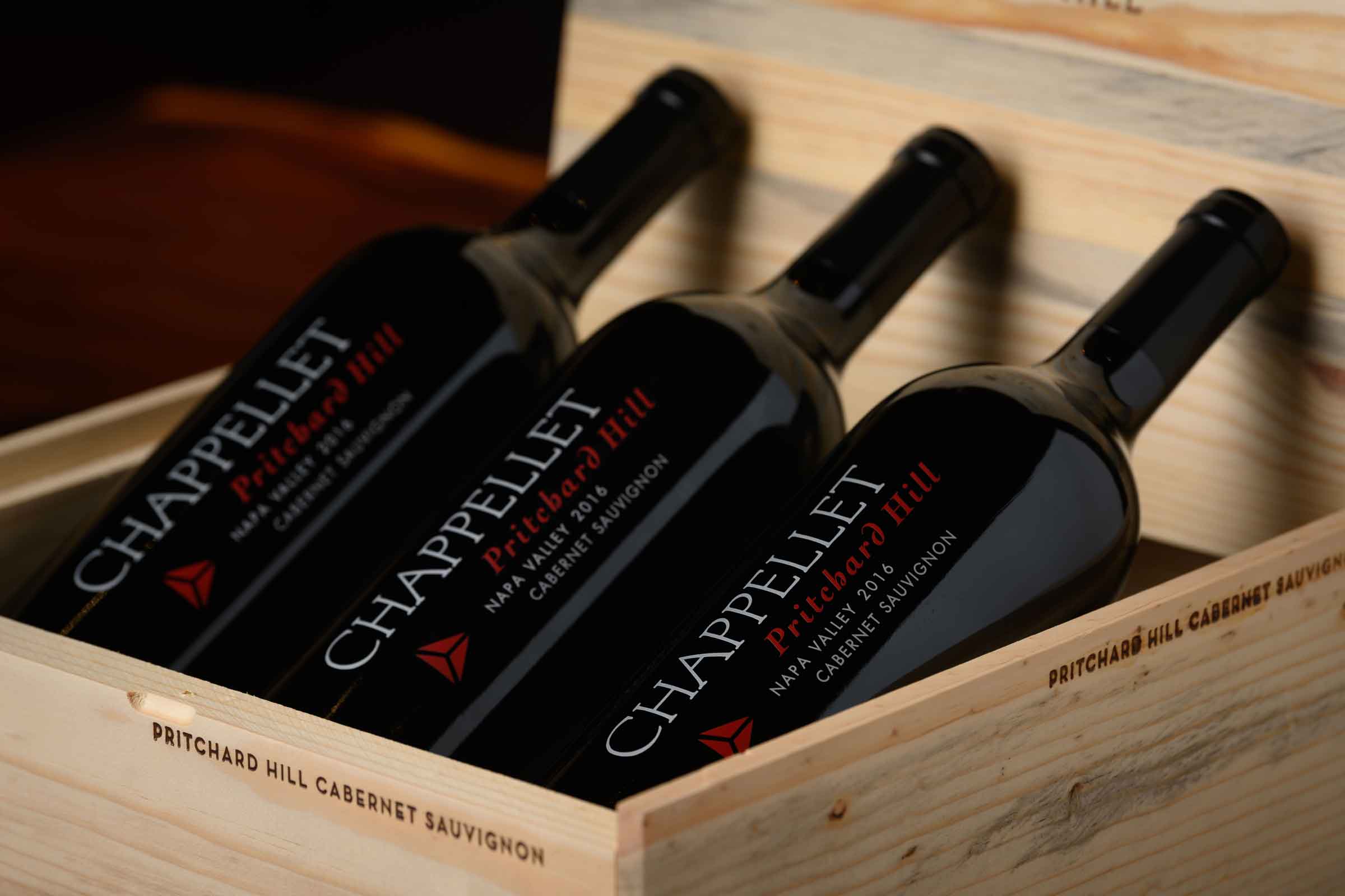 Chappellet pritchard hill bottles in wooden box