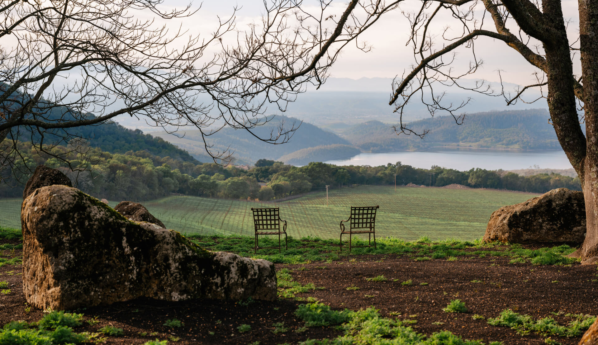 Two Chairs Overlooking Lake Hennessey