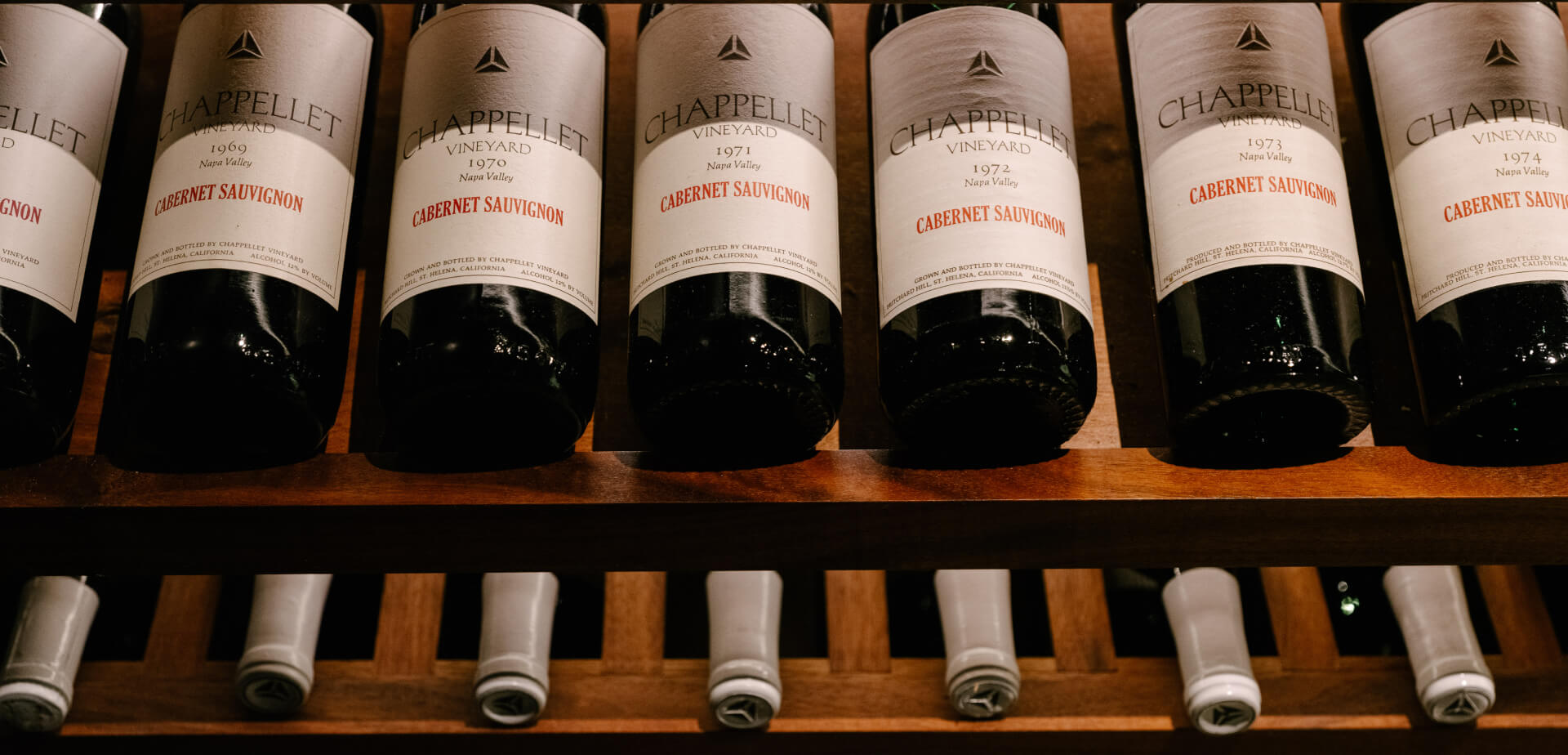 Chappellet Cabernet Sauvignon bottles in the Chappellet family cellar