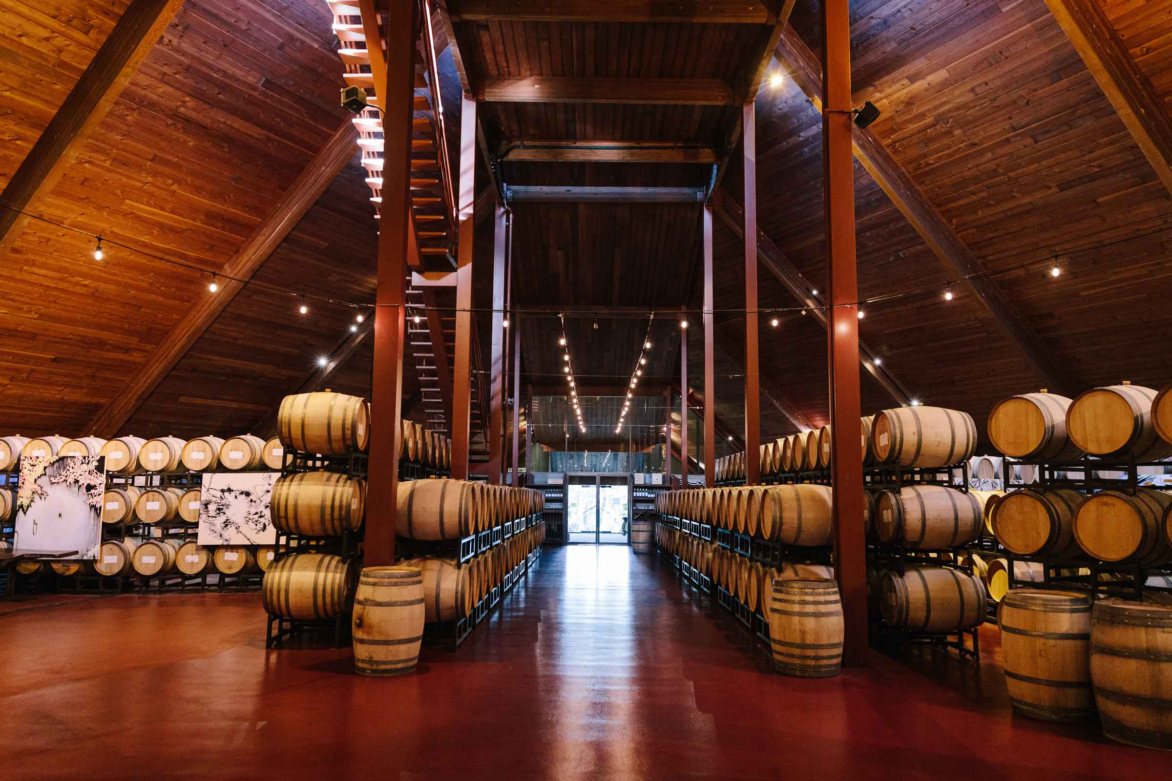 Chappellet wine barrels interior